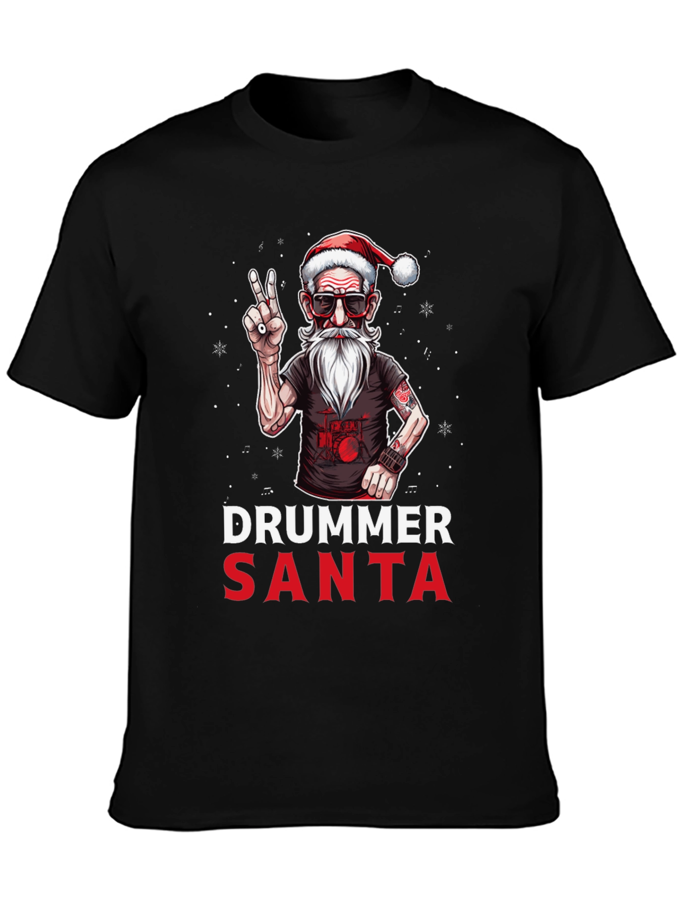 Drummer Santa T-Shirt - Festive Rock Style