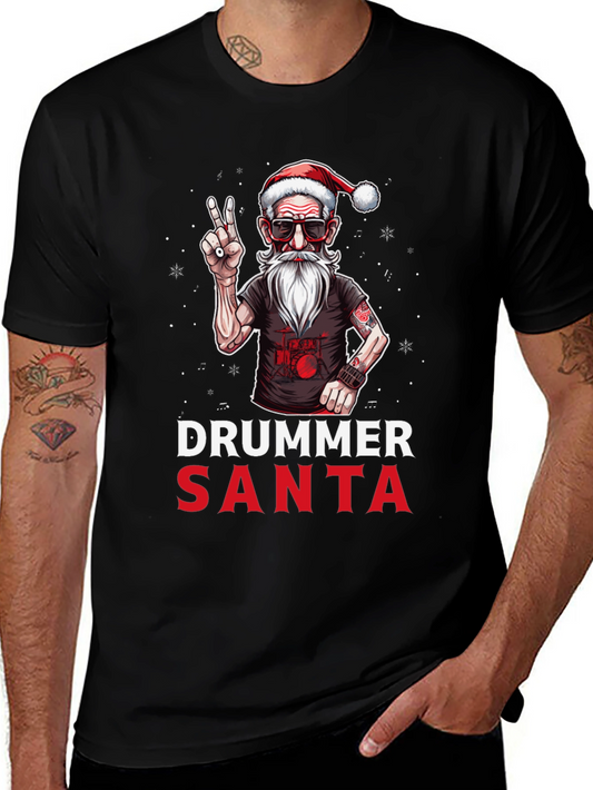 Drummer Santa T-Shirt - Festive Rock Style