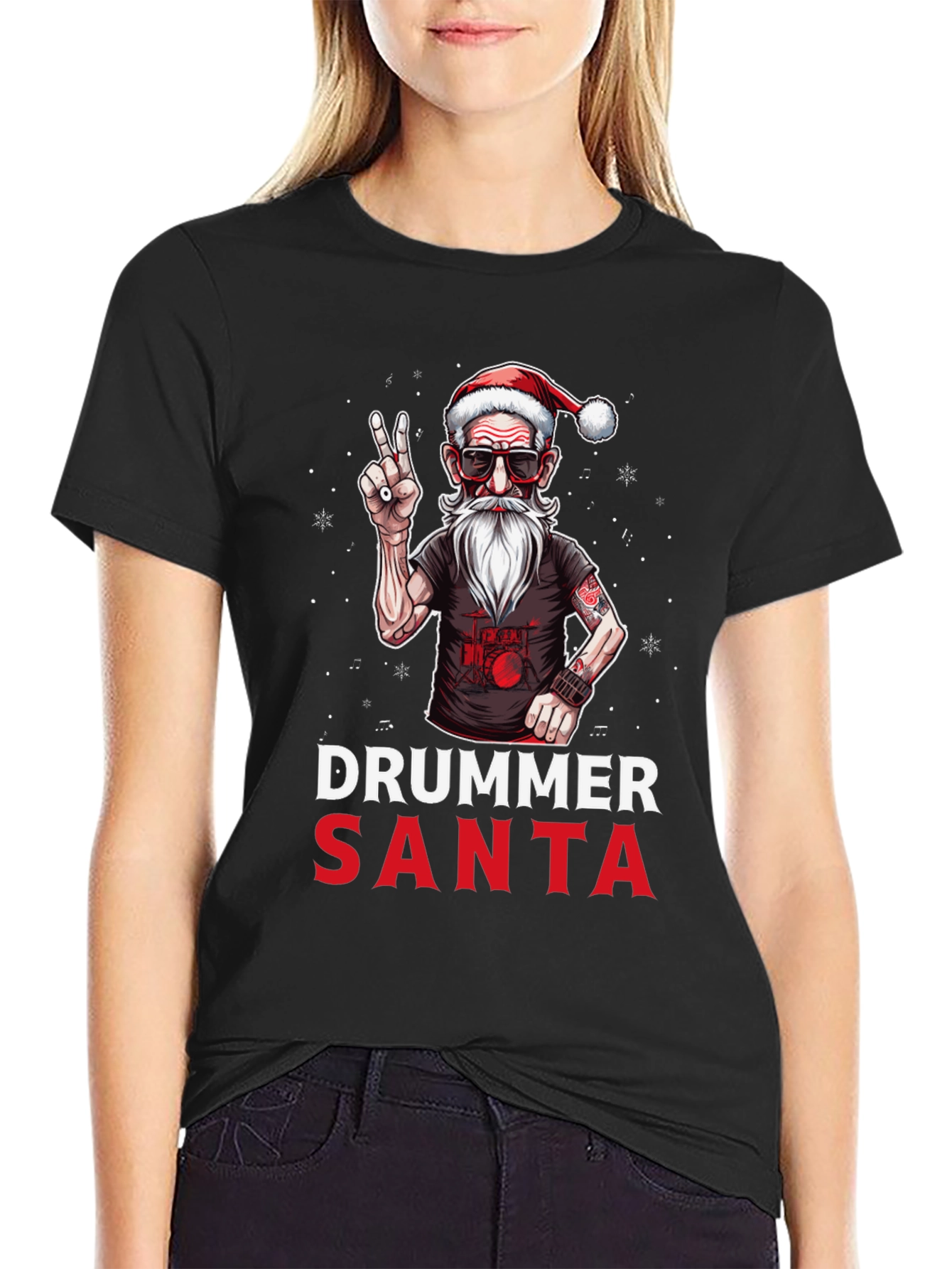 Drummer Santa T-Shirt - Festive Rock Style