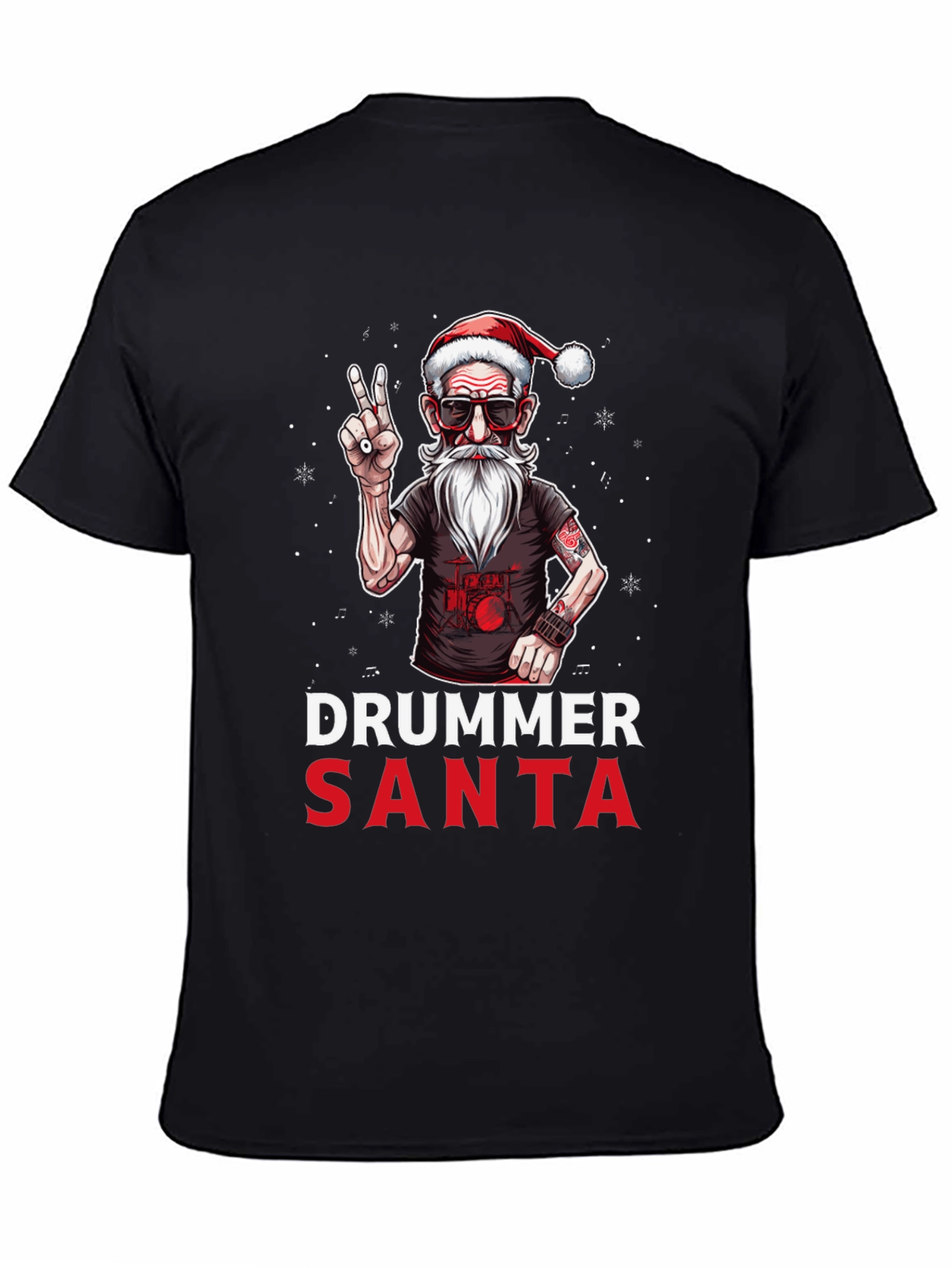 Drummer Santa T-Shirt - Festive Rock Style