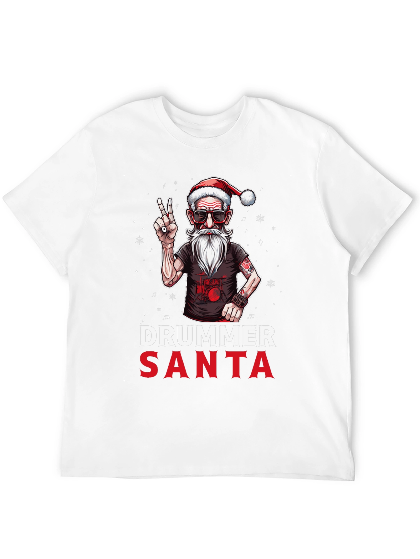 Drummer Santa T-Shirt - Festive Rock Style