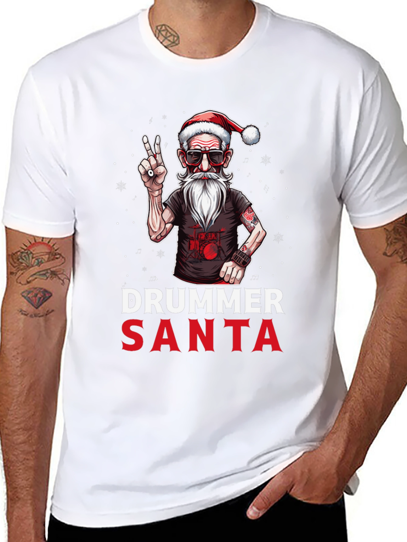 Drummer Santa T-Shirt - Festive Rock Style