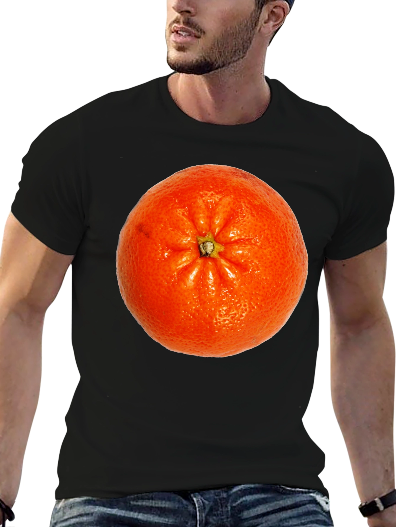 Orange Fruit Graphic Print Black T-Shirt