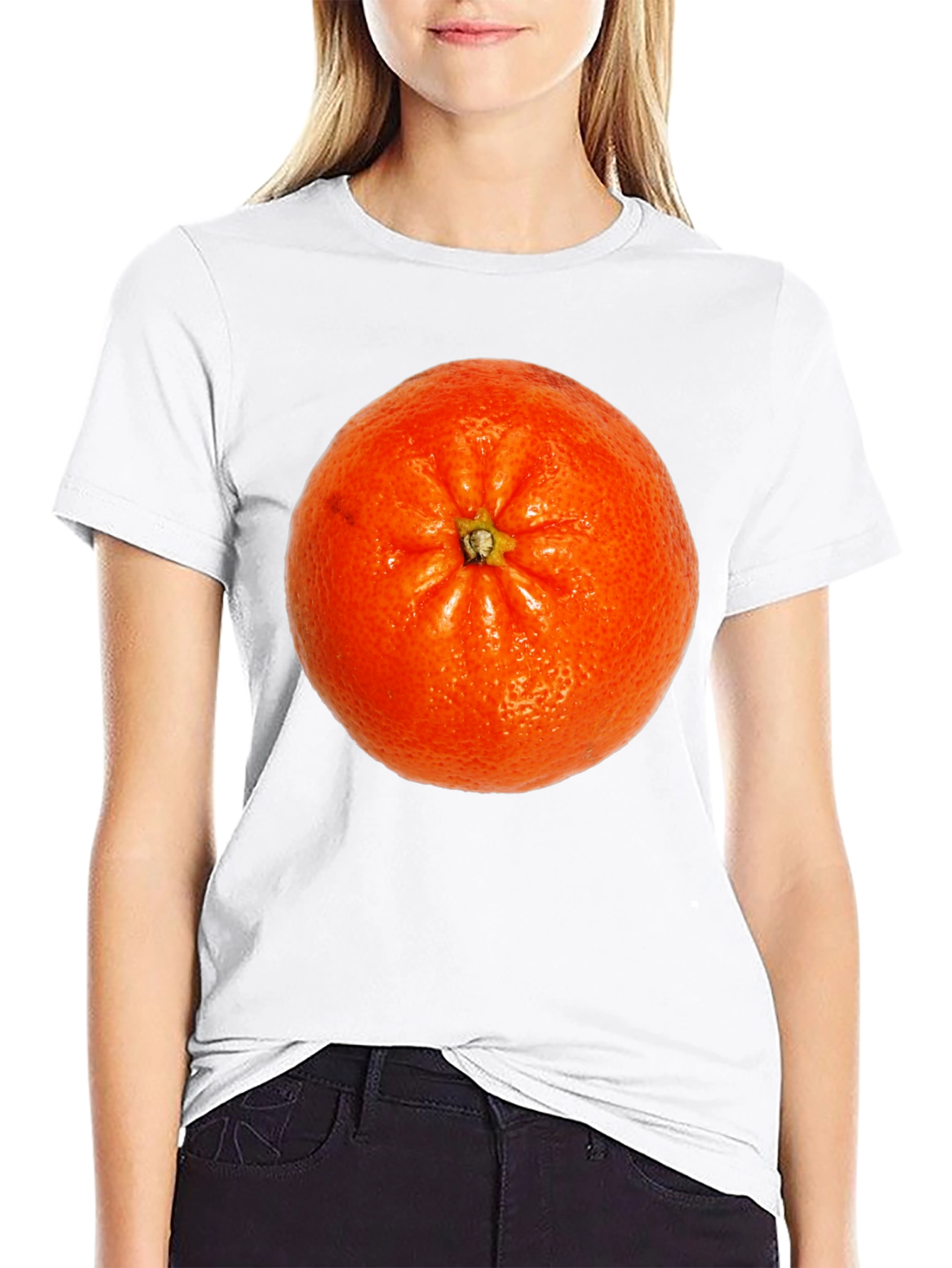 Orange Fruit Graphic Print Black T-Shirt