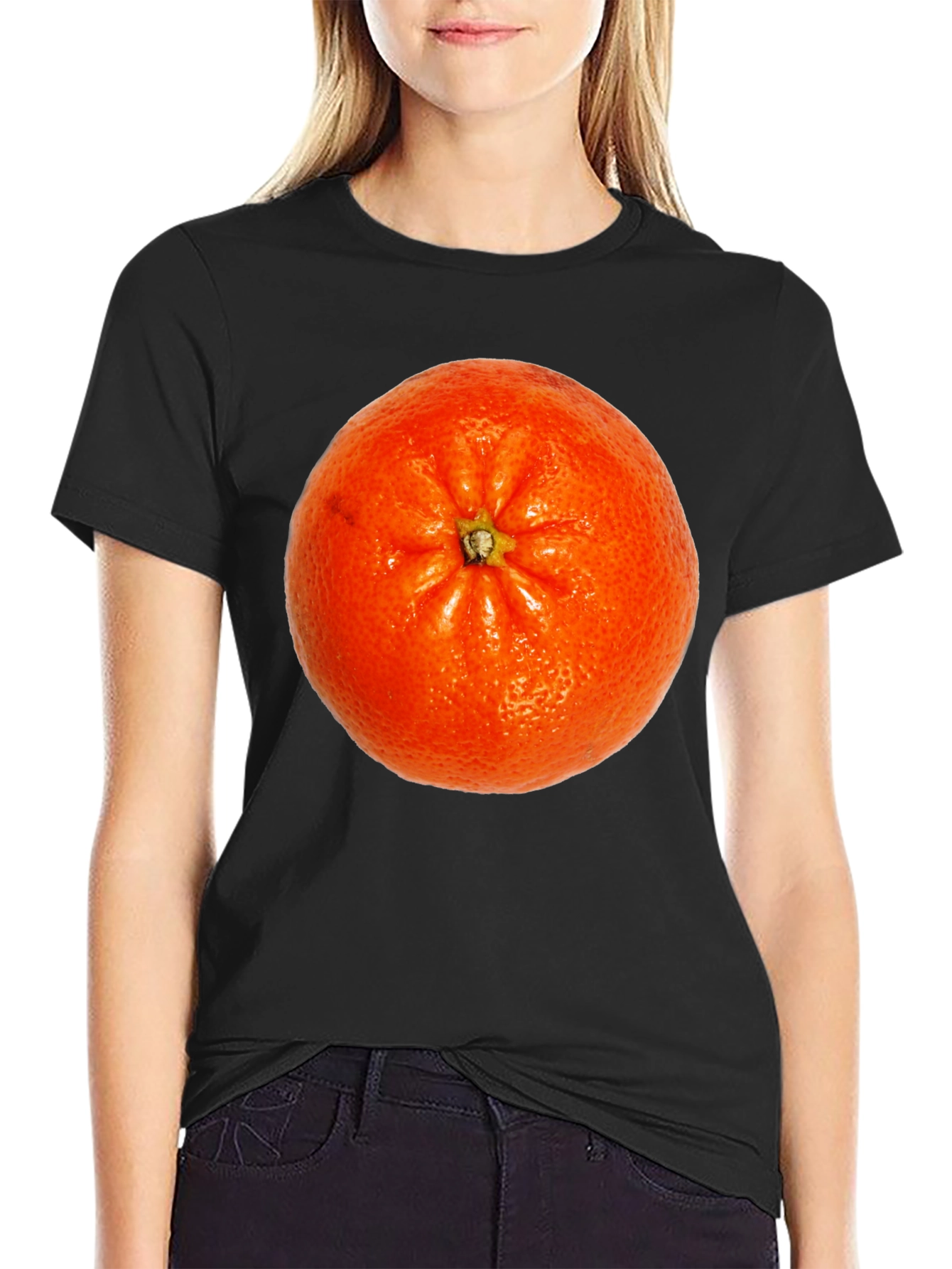 Orange Fruit Graphic Print Black T-Shirt