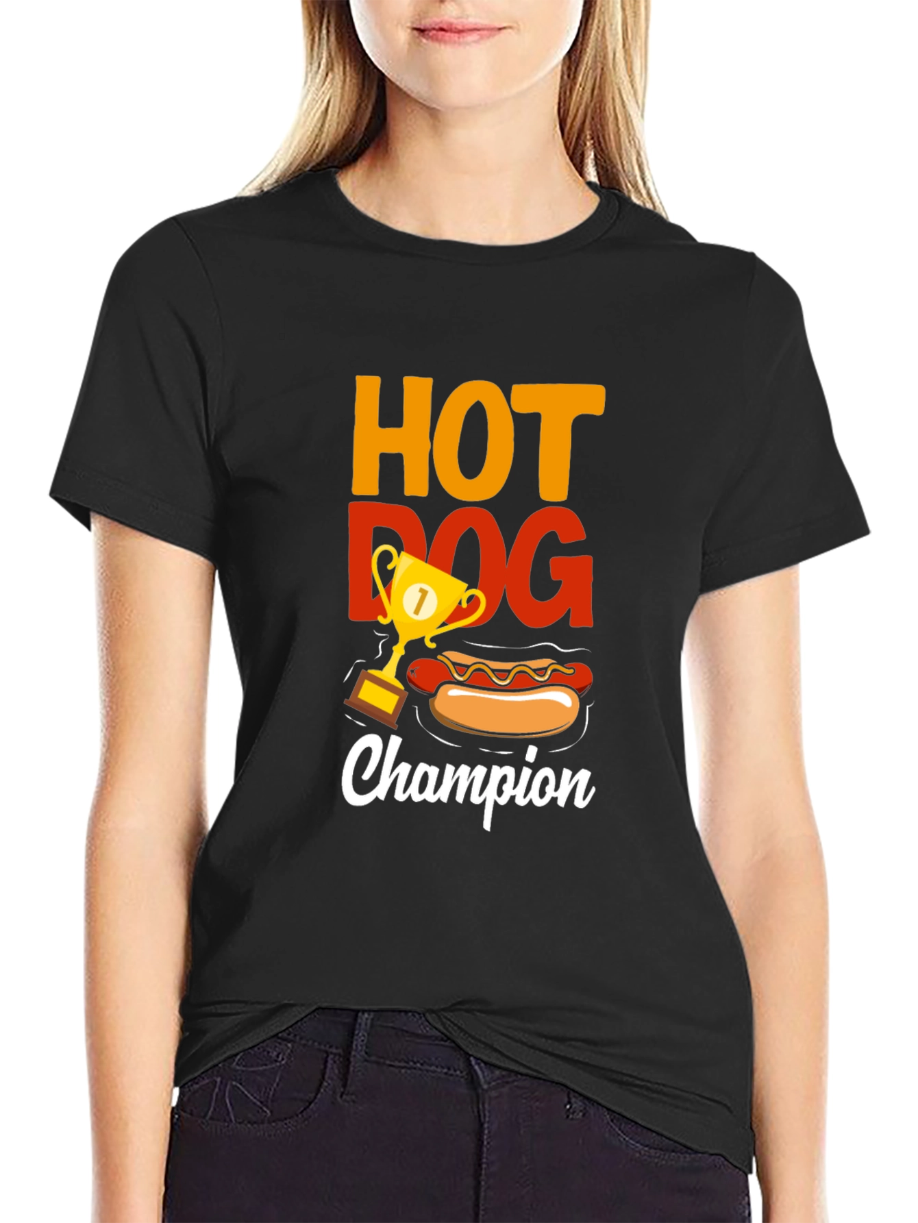Hot Dog Champion Black T-Shirt - Foodie Tee