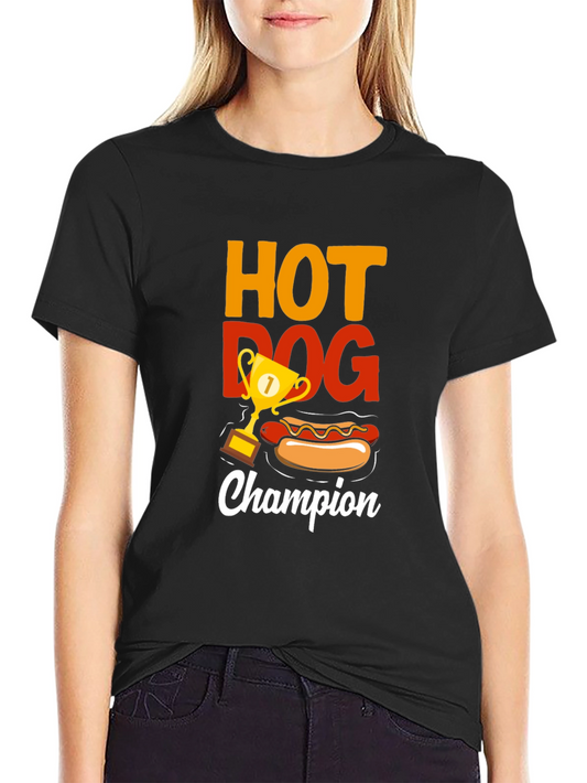 Hot Dog Champion Black T-Shirt - Foodie Tee