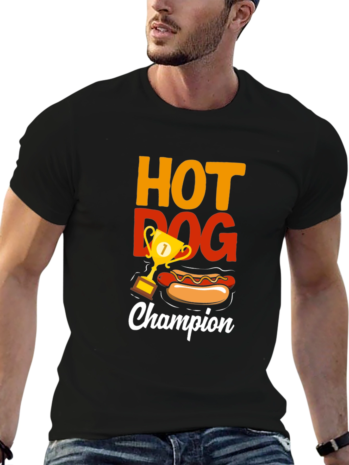 Hot Dog Champion Black T-Shirt - Foodie Tee
