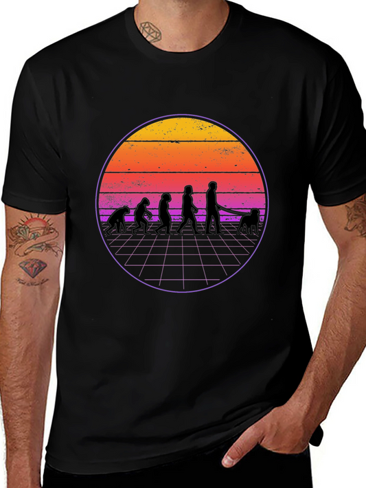 Evolution Dog Walker T-Shirt - Retro Sunset Style