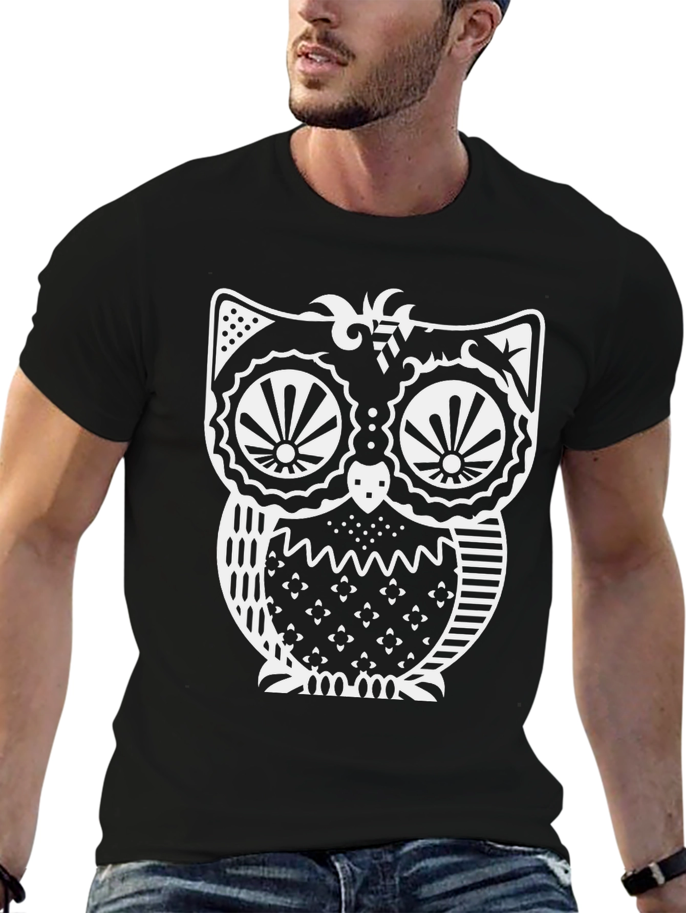 Stylish Owl Graphic Print Black T-Shirt