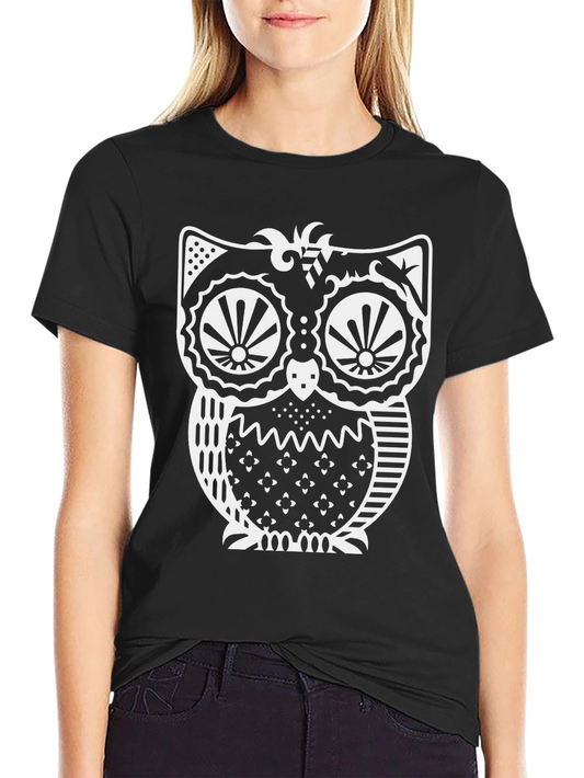 Stylish Owl Graphic Print Black T-Shirt