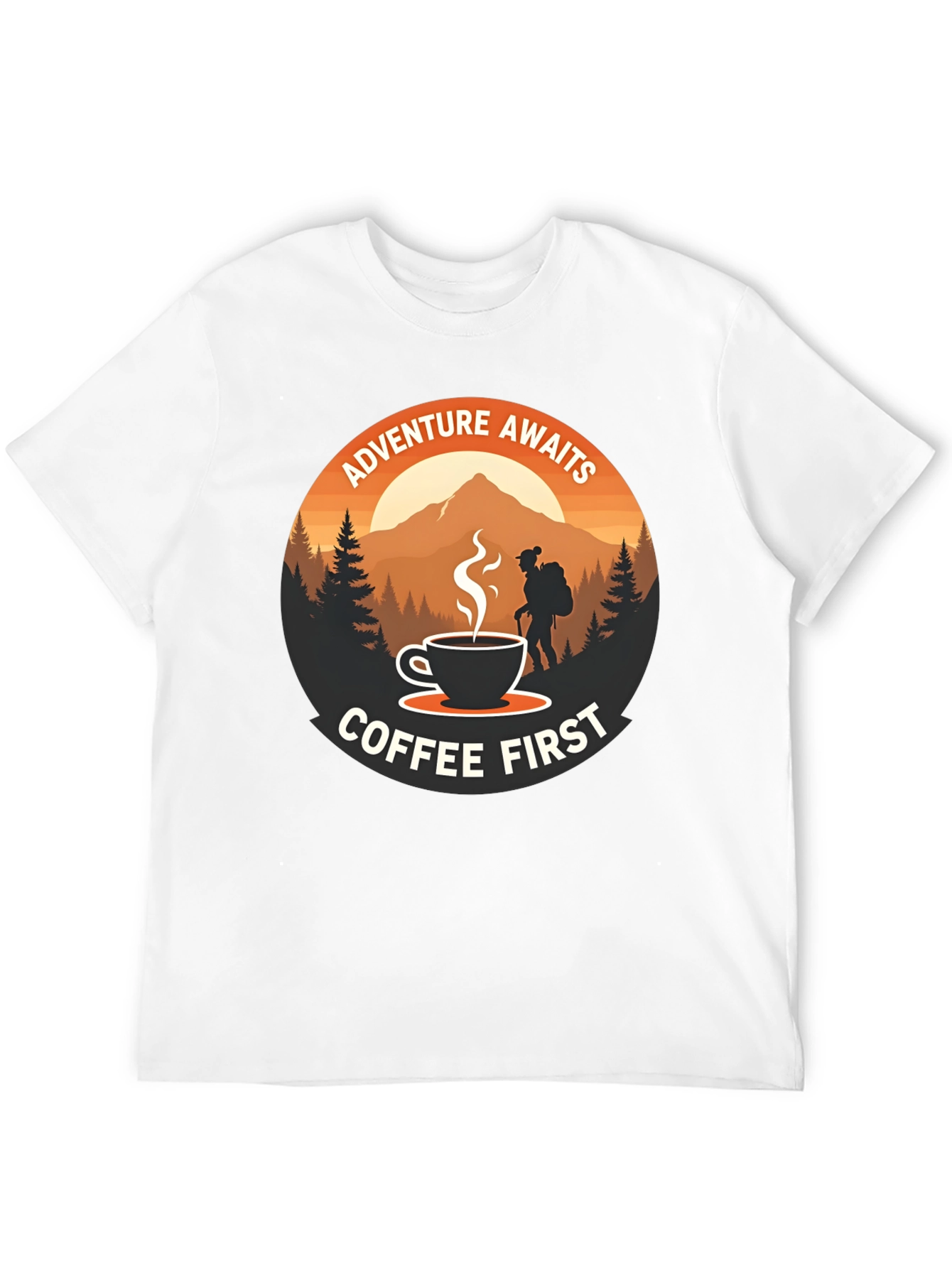 Adventure Awaits Coffee First Graphic Tee