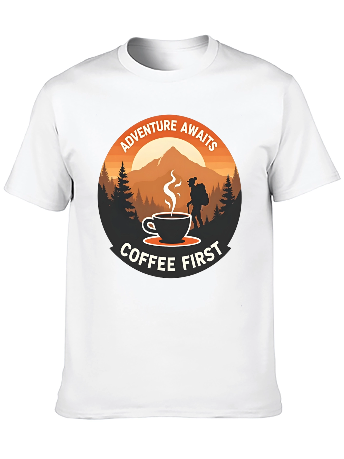 Adventure Awaits Coffee First Graphic Tee