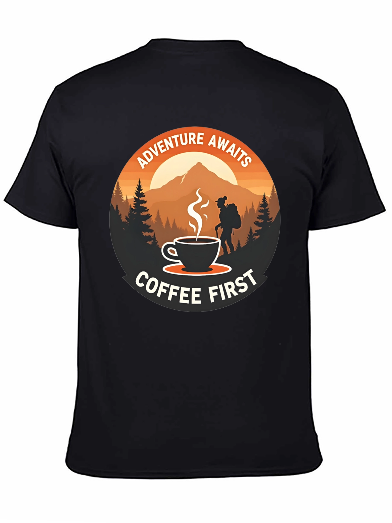Adventure Awaits Coffee First Graphic Tee