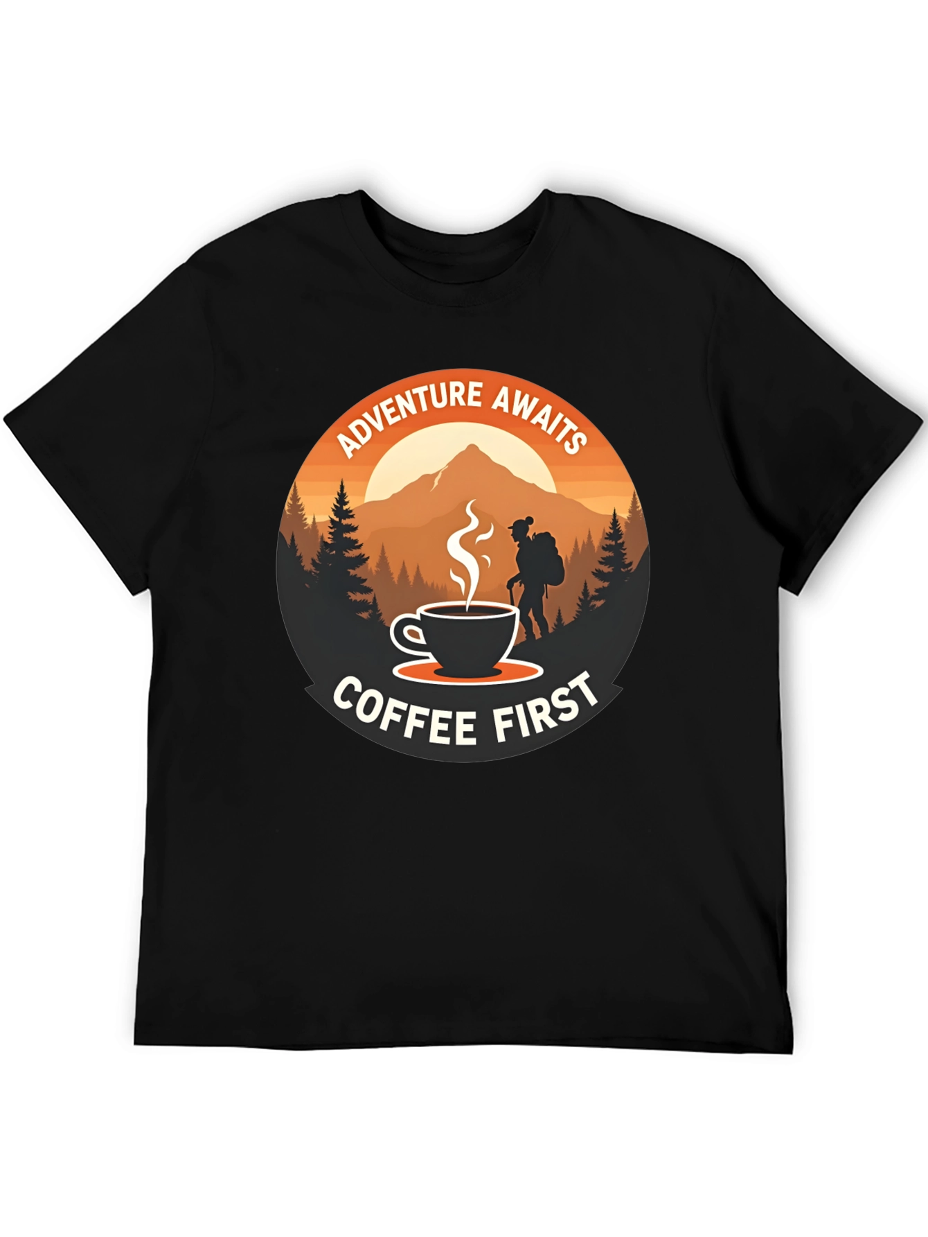 Adventure Awaits Coffee First Graphic Tee