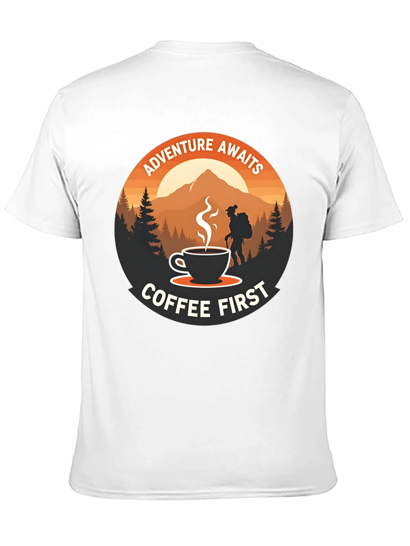 Adventure Awaits Coffee First Graphic Tee