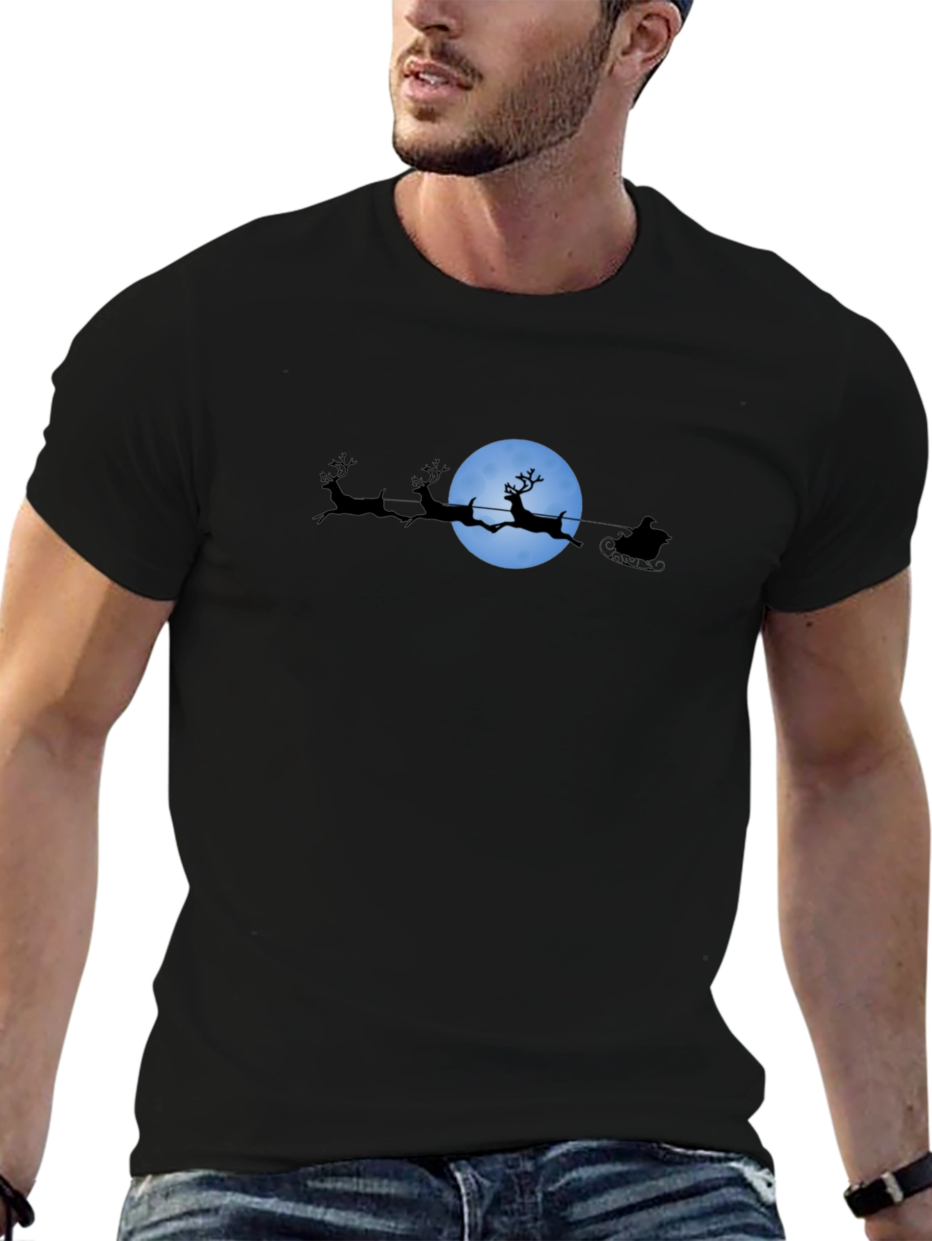 Santas Moonlit Ride Black T-Shirt