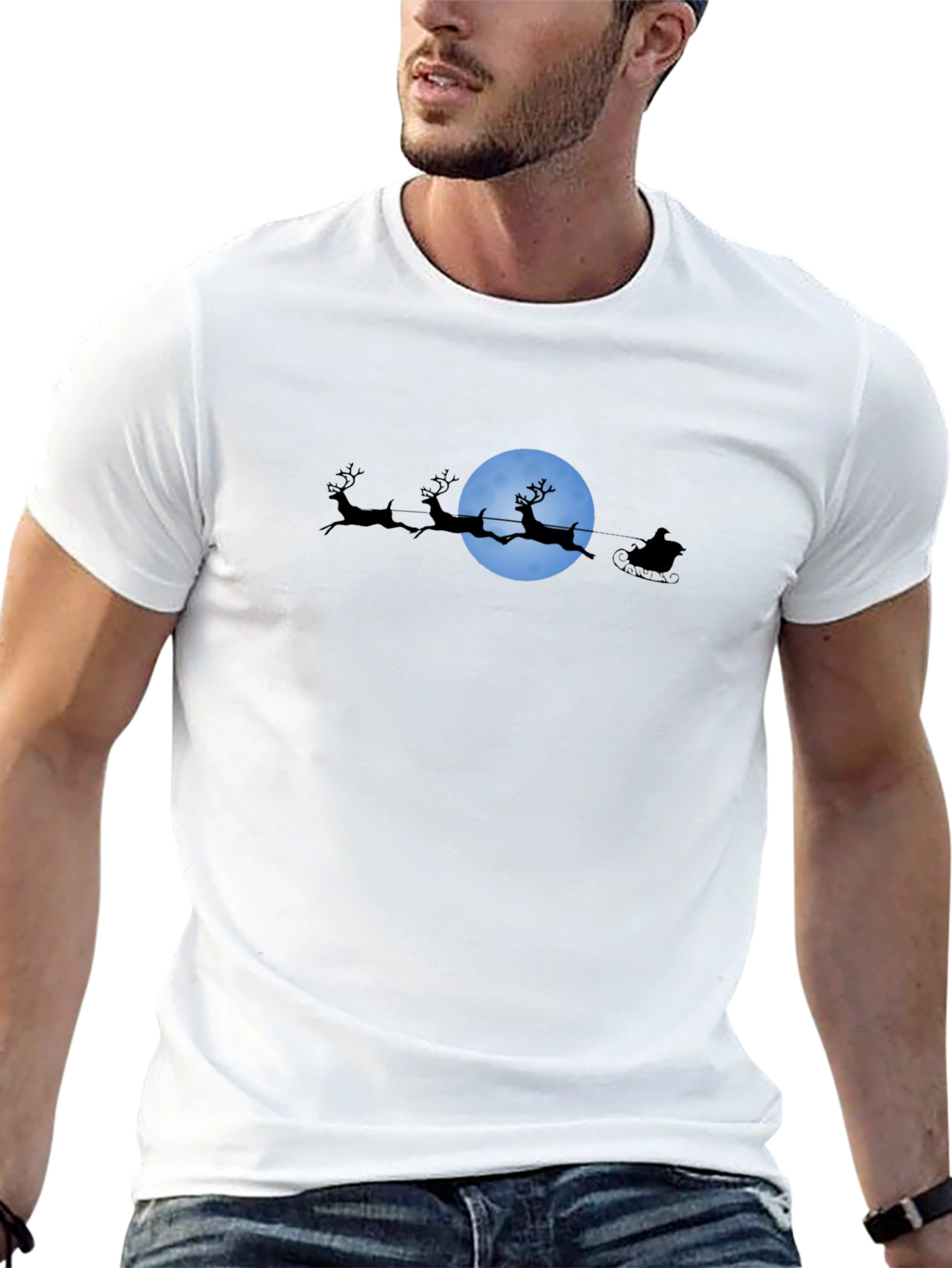 Santas Moonlit Ride Black T-Shirt