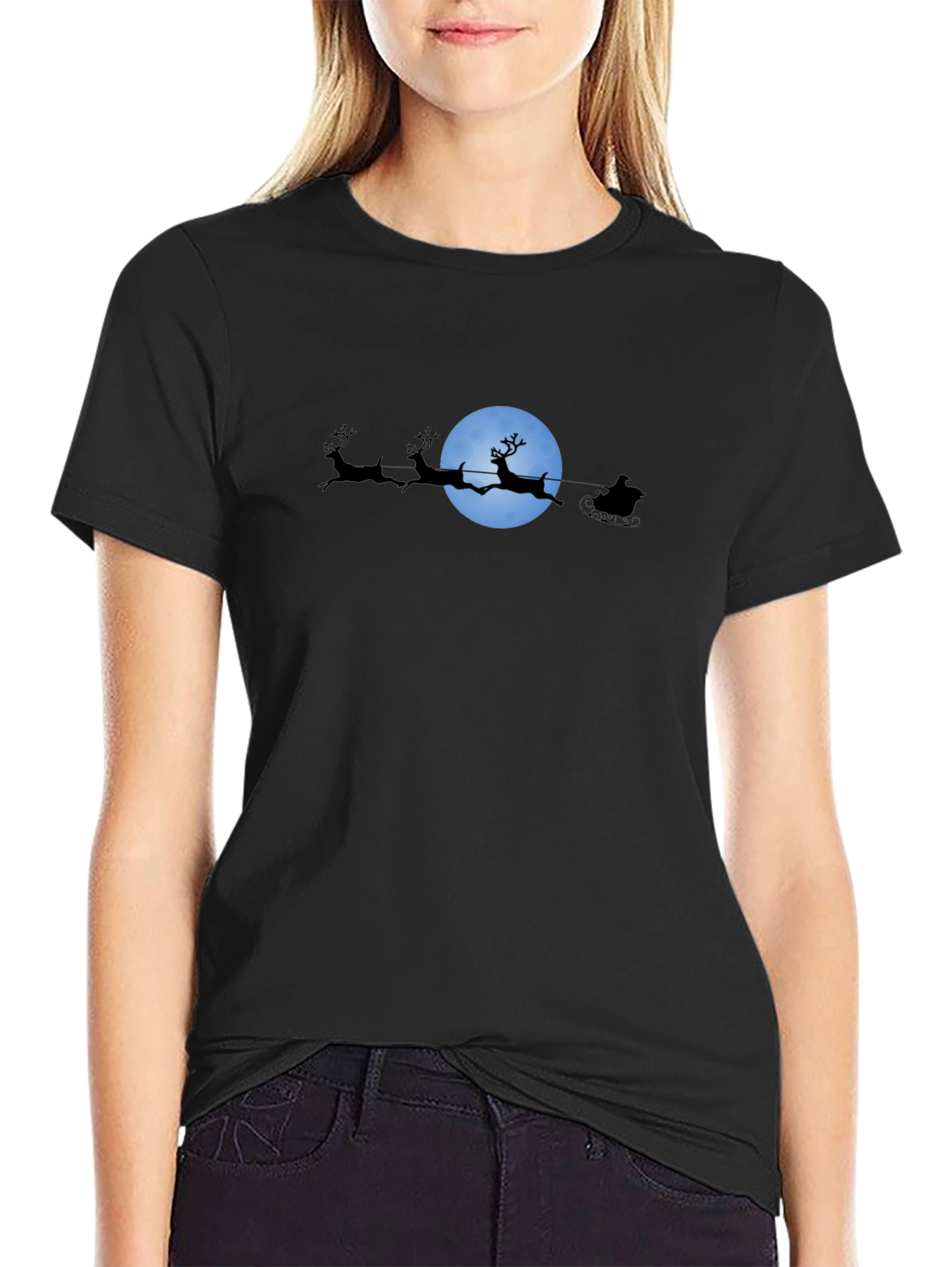 Santas Moonlit Ride Black T-Shirt