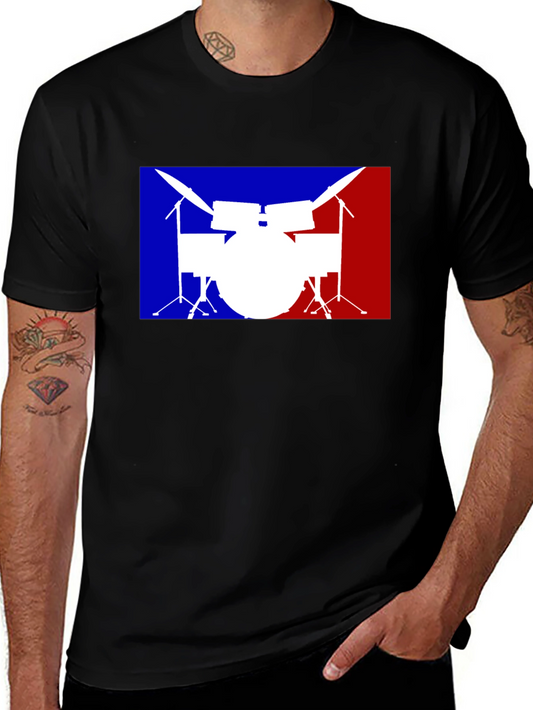 Drum Set Graphic T-Shirt: Blue and Red