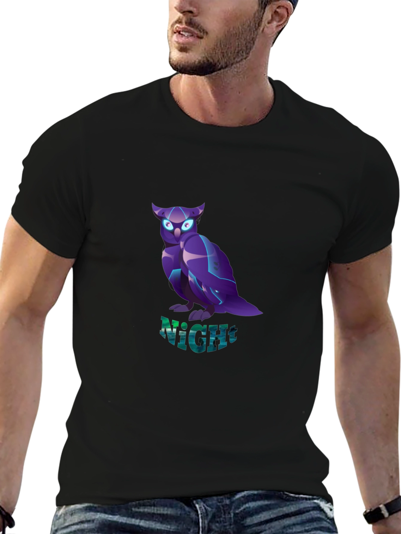 Night Owl Graphic Tee - Black Crew Neck