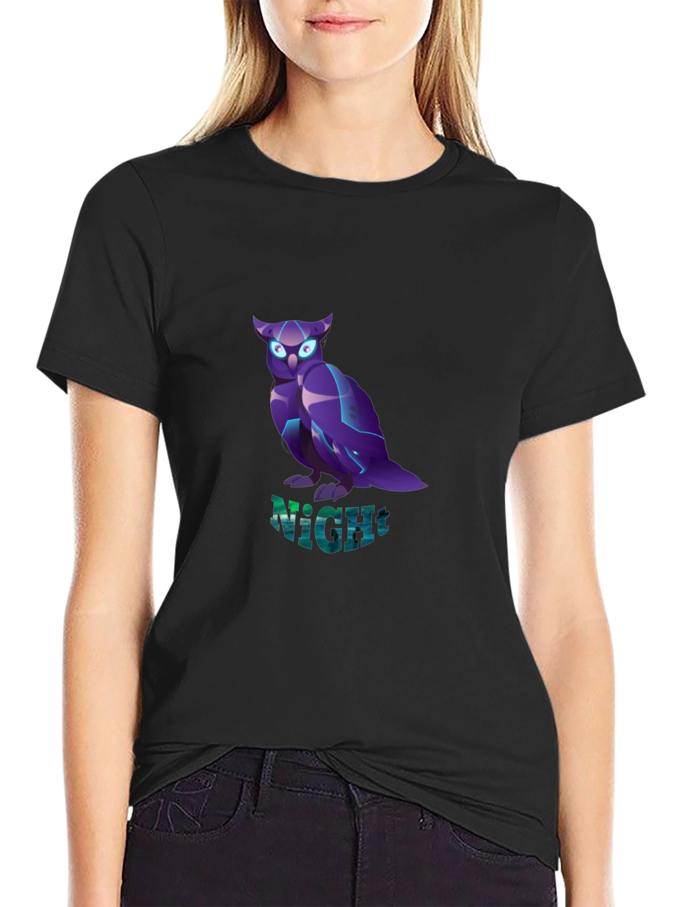 Night Owl Graphic Tee - Black Crew Neck