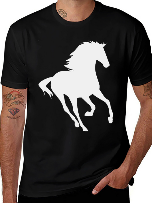 Black T-Shirt with White Horse Silhouette