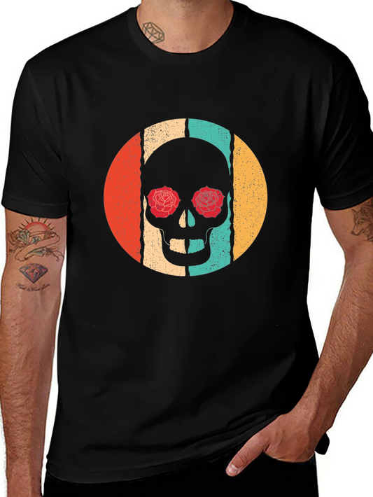 Retro Skull Rose Eyes T-Shirt - Vintage Style Graphic Tee