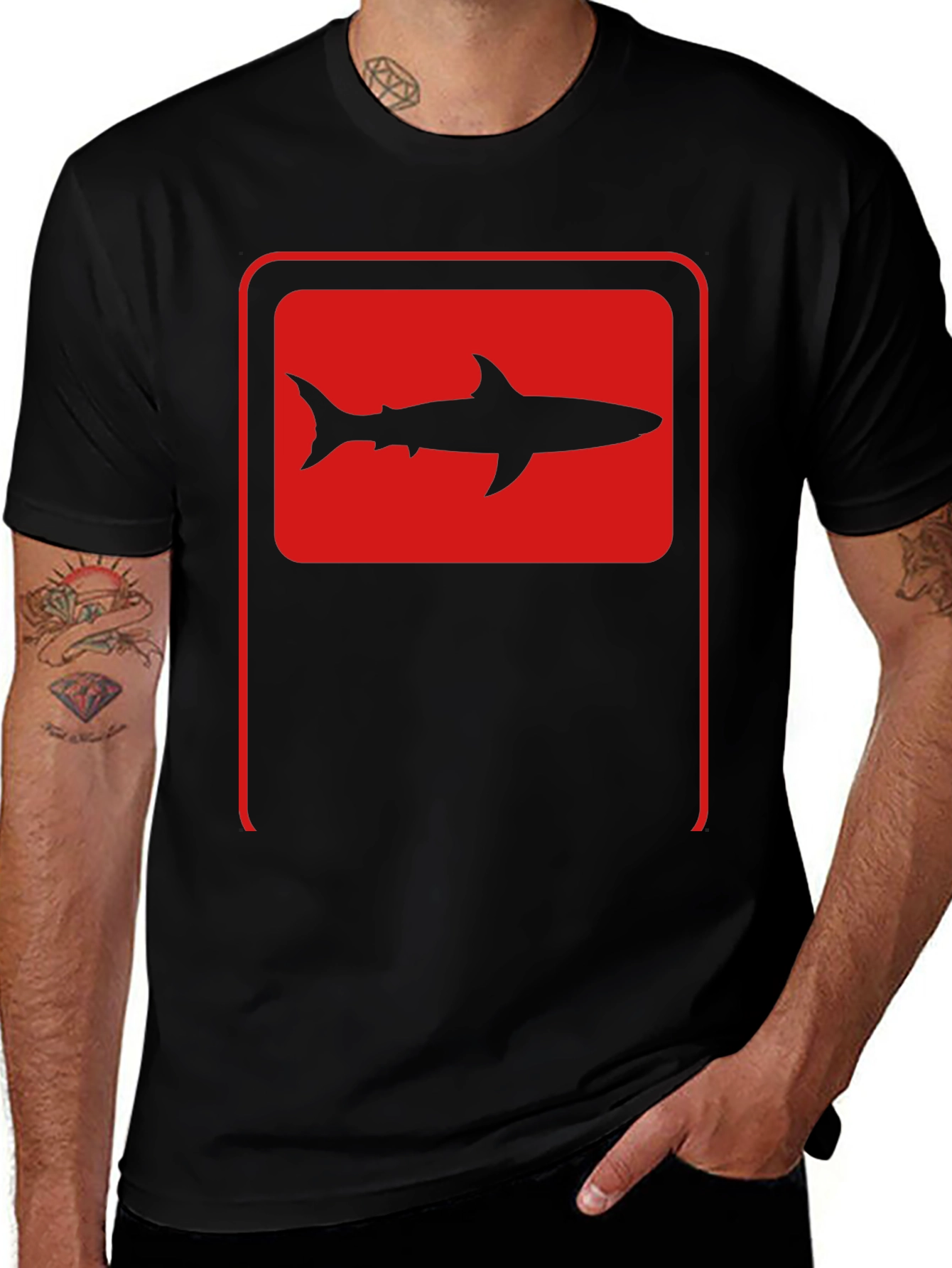 Shark Silhouette Graphic Tee - Black