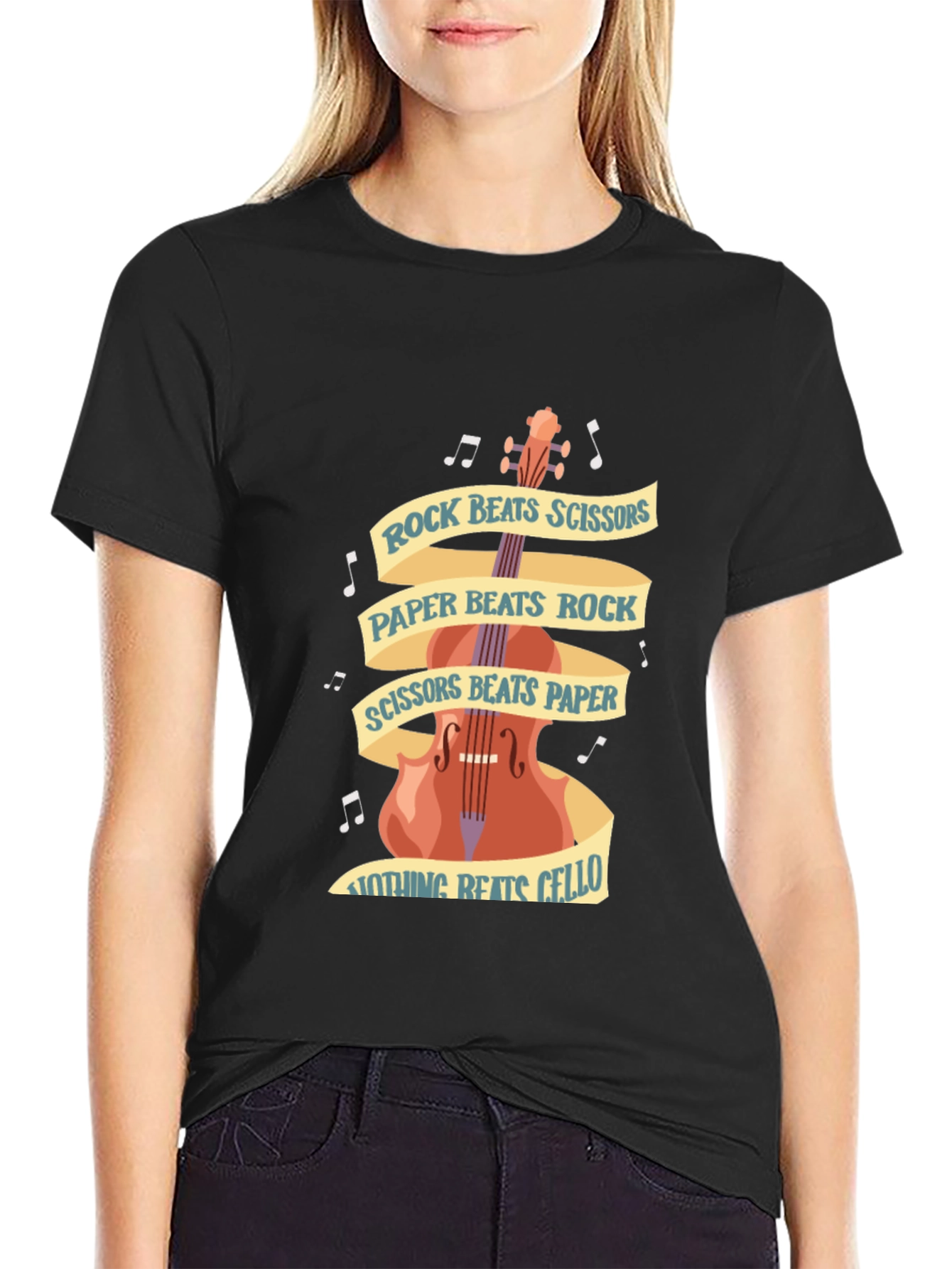 Rock Paper Scissors Cello Black T-Shirt