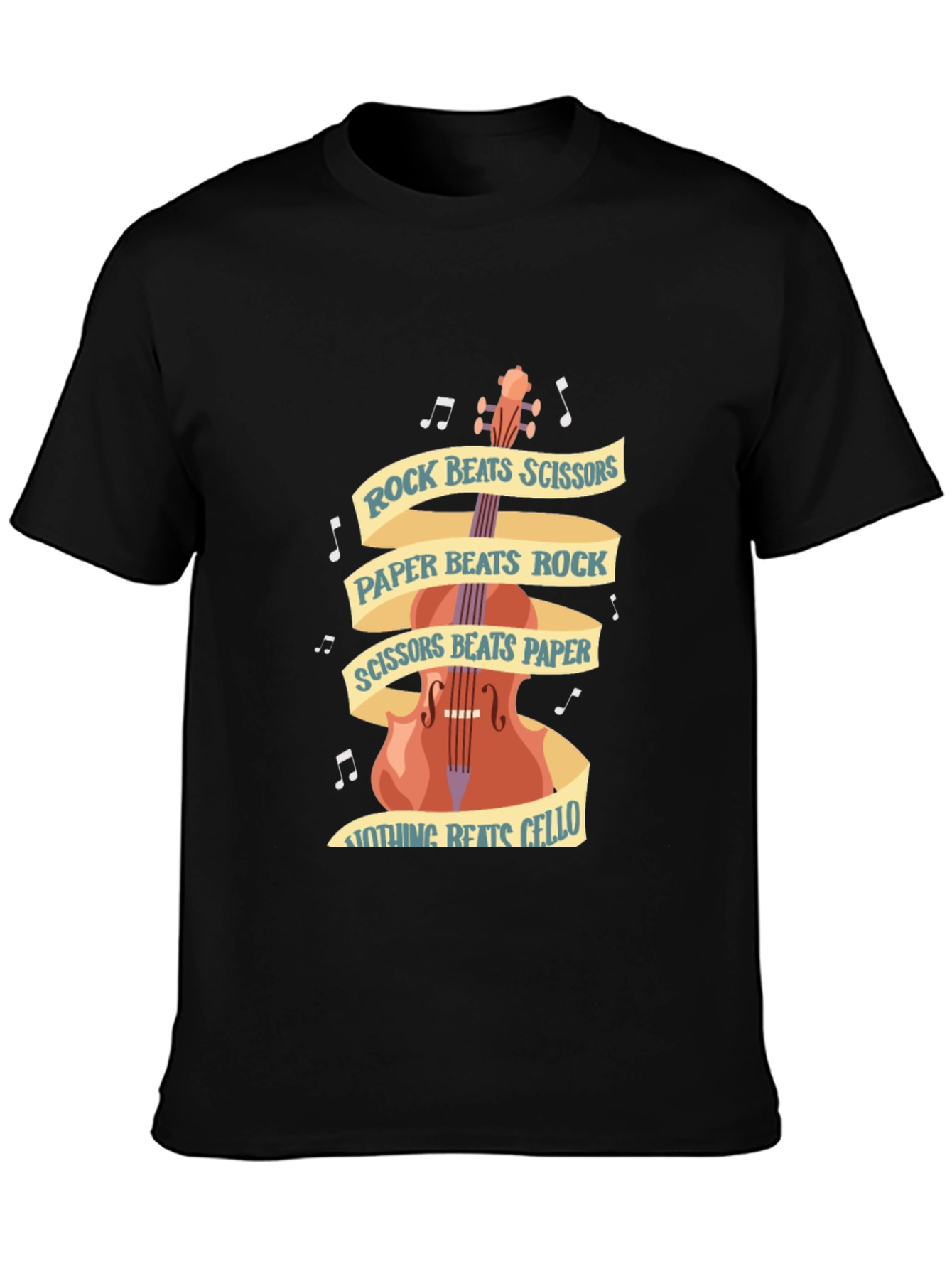 Rock Paper Scissors Cello Black T-Shirt