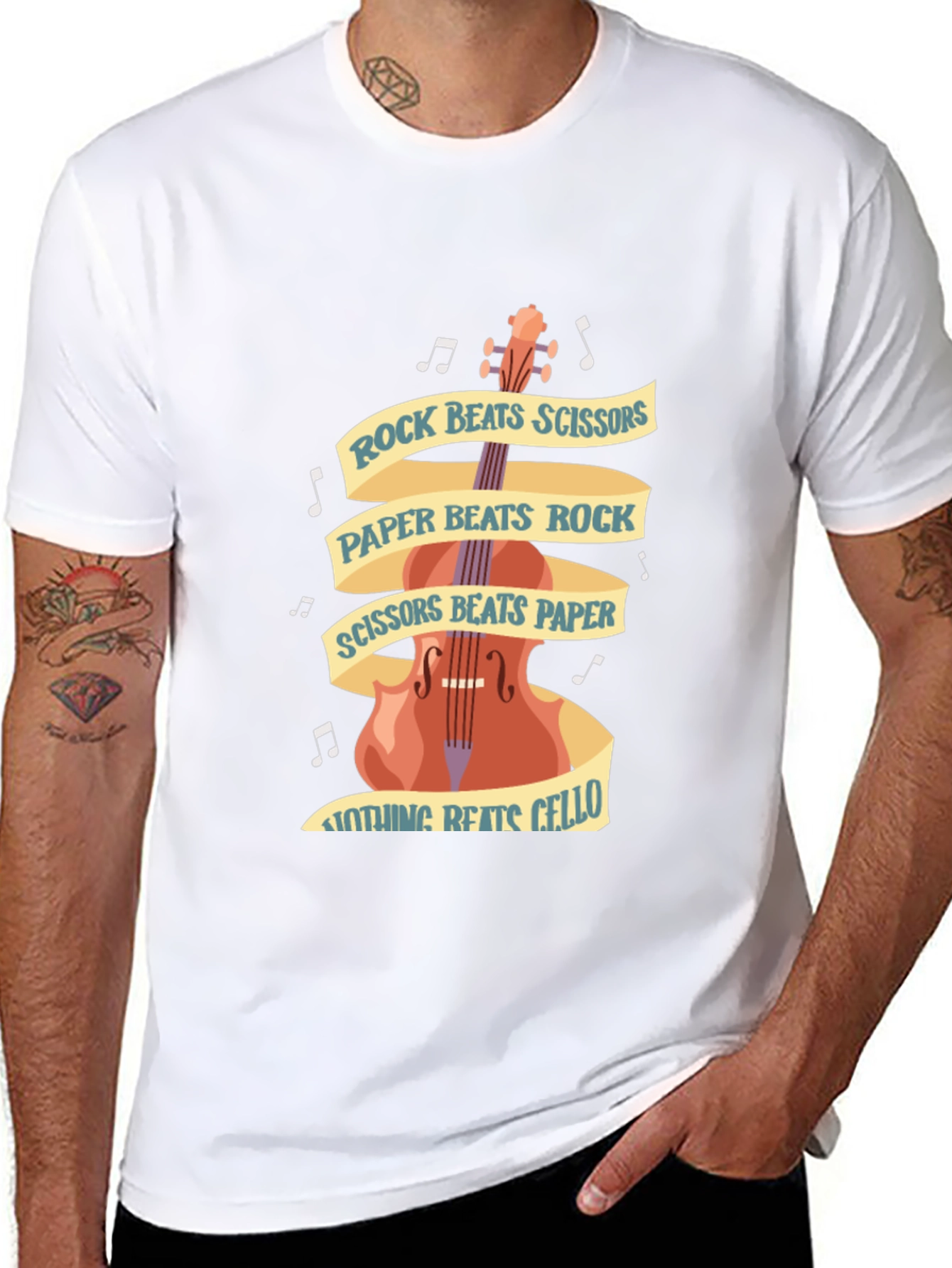 Rock Paper Scissors Cello Black T-Shirt