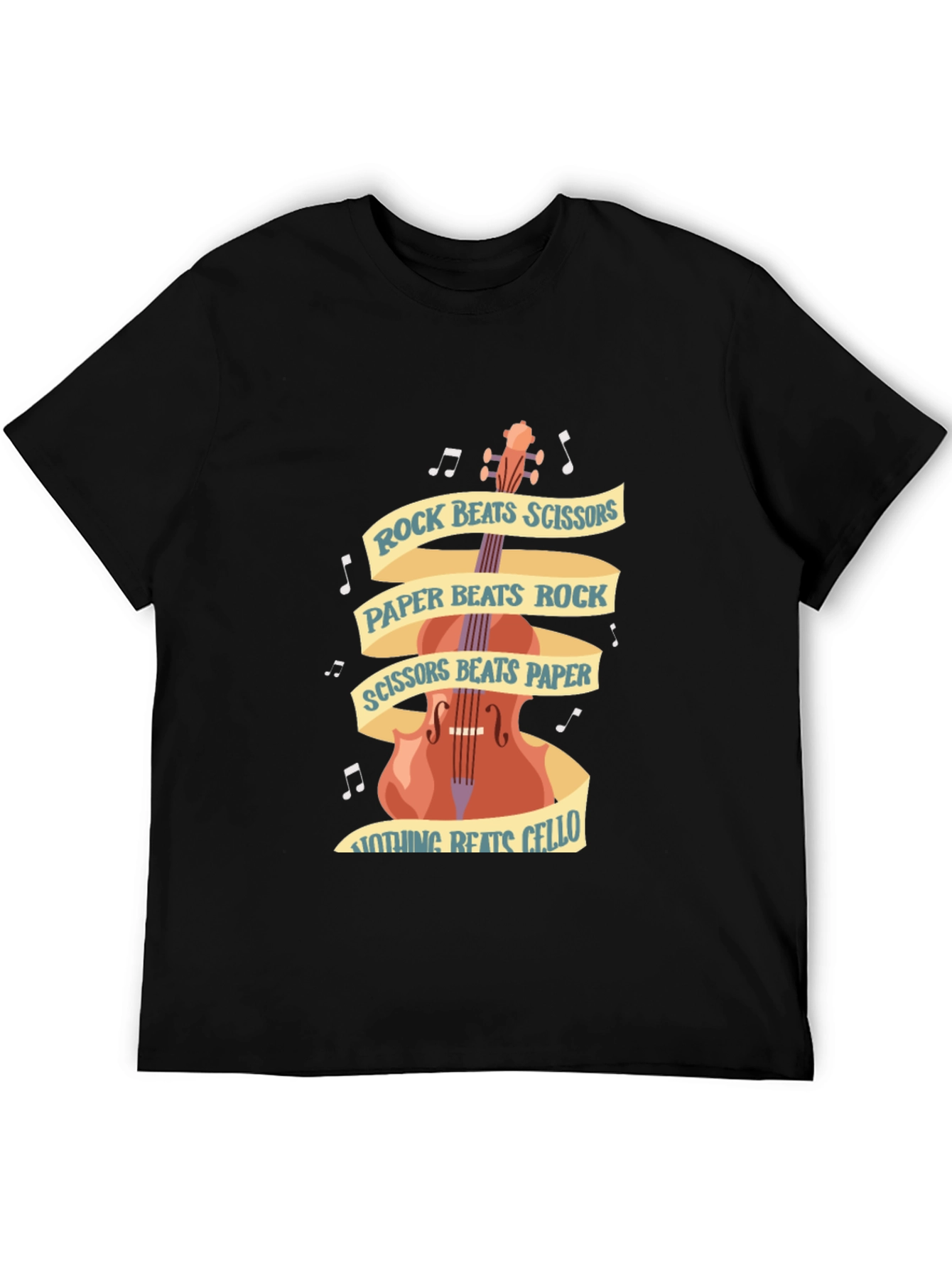 Rock Paper Scissors Cello Black T-Shirt