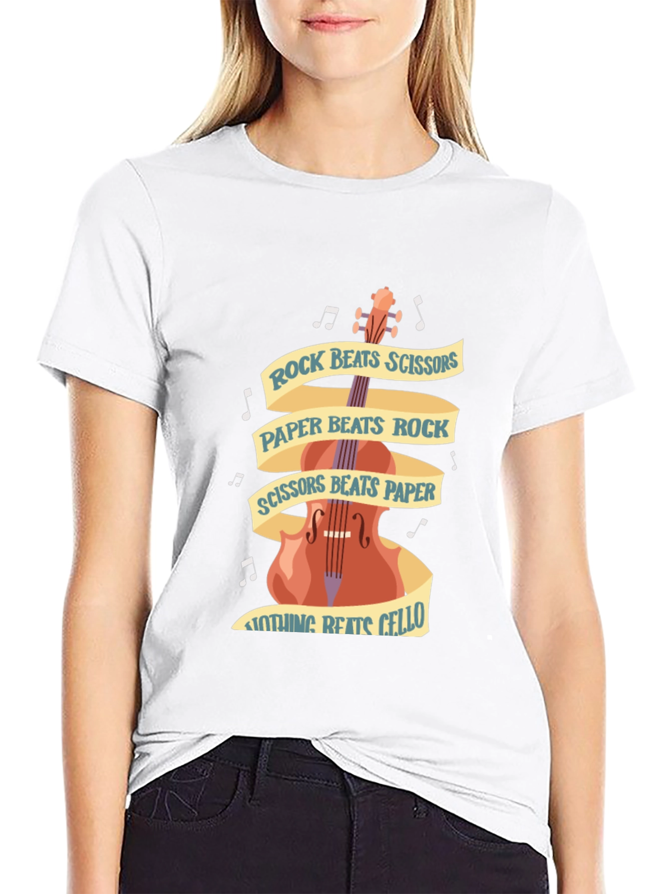 Rock Paper Scissors Cello Black T-Shirt