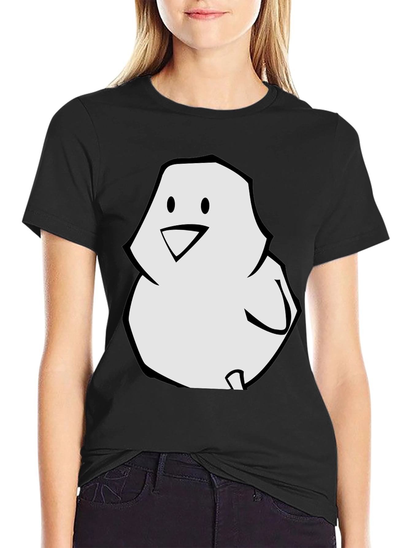 Cartoon Chick Graphic Tee - Black