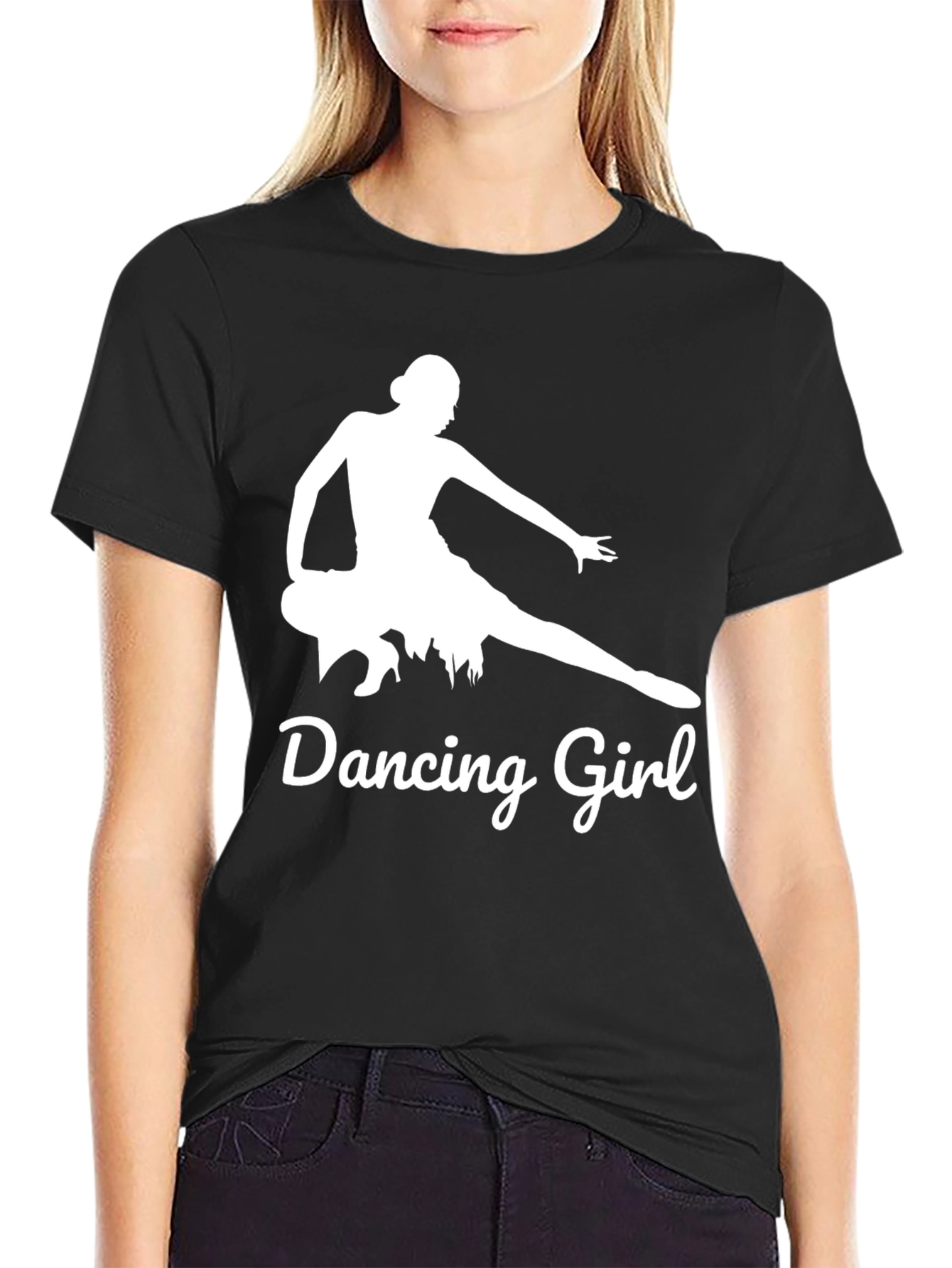 Dancing Girl Graphic Tee - Stylish Black Cotton Shirt