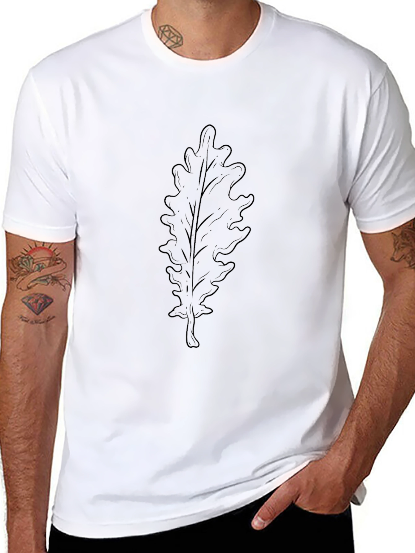 Black Oak Leaf Graphic Tee - Casual Comfort