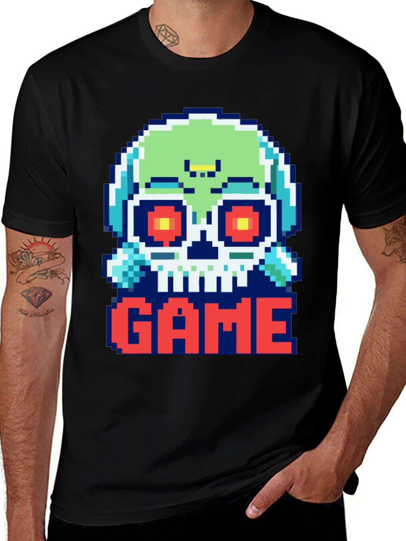 Pixel Art Skull GAME T-Shirt - Gamer Style