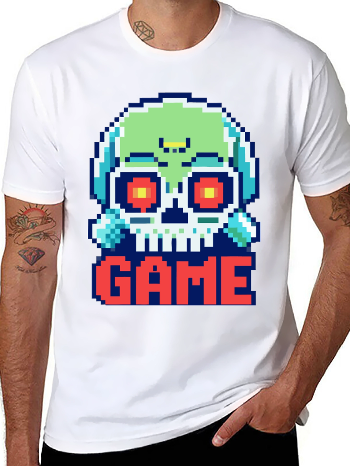 Pixel Art Skull GAME T-Shirt - Gamer Style