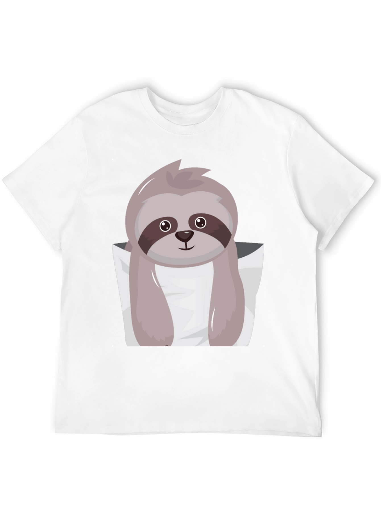 Cute Sloth Pocket Tee - Black Cotton Casual