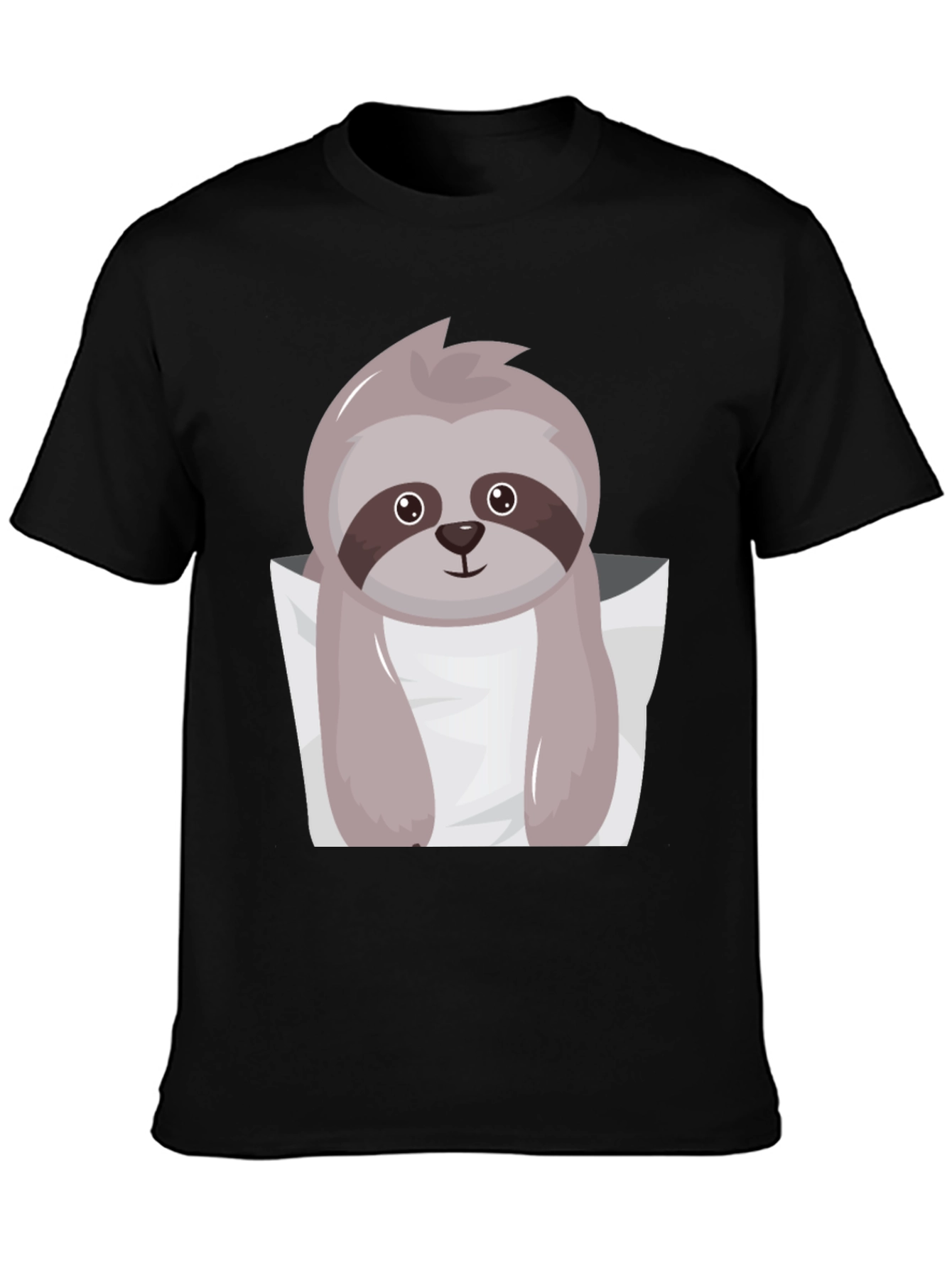 Cute Sloth Pocket Tee - Black Cotton Casual
