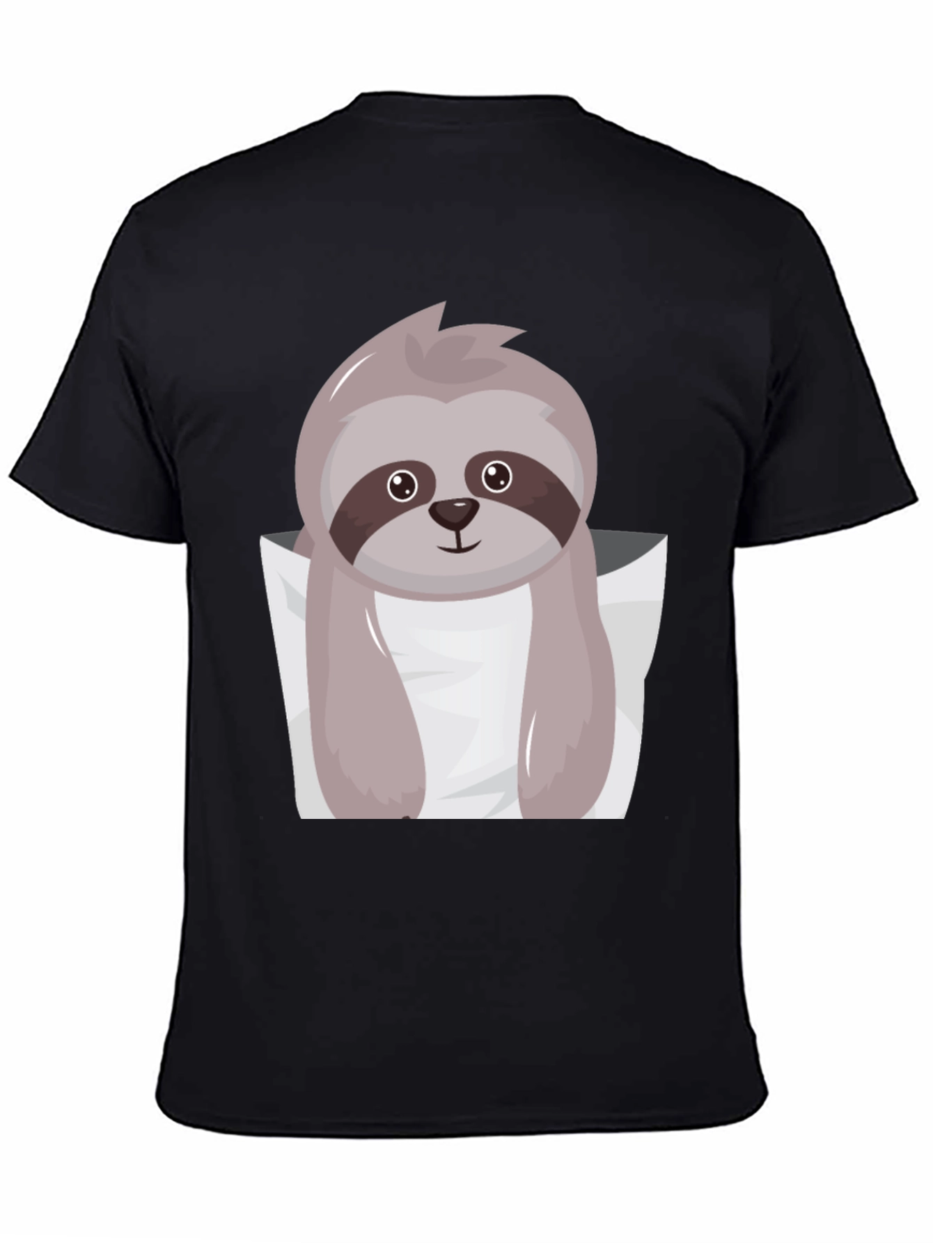 Cute Sloth Pocket Tee - Black Cotton Casual