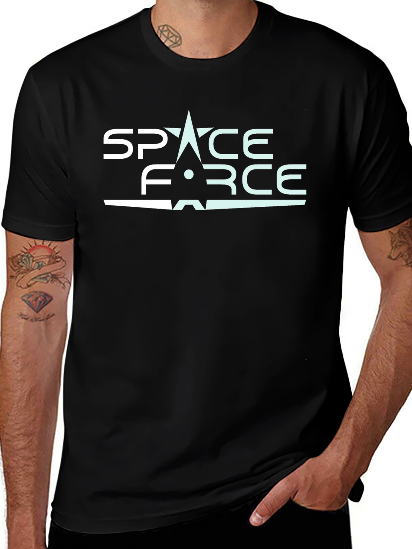 Space Force Graphic T-Shirt - Black Cotton Blend