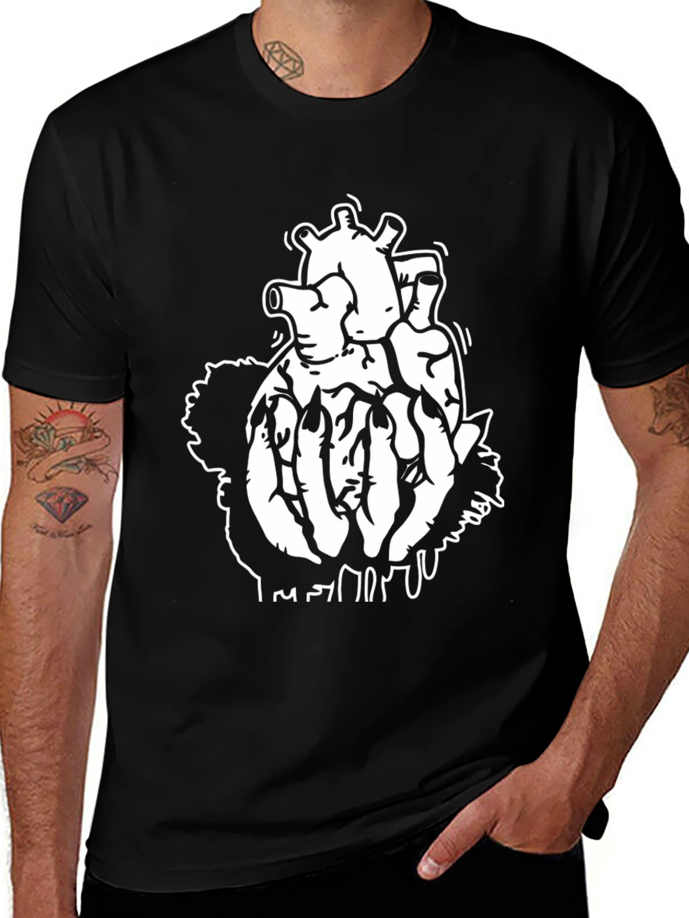Black T-Shirt with Anatomical Heart Design
