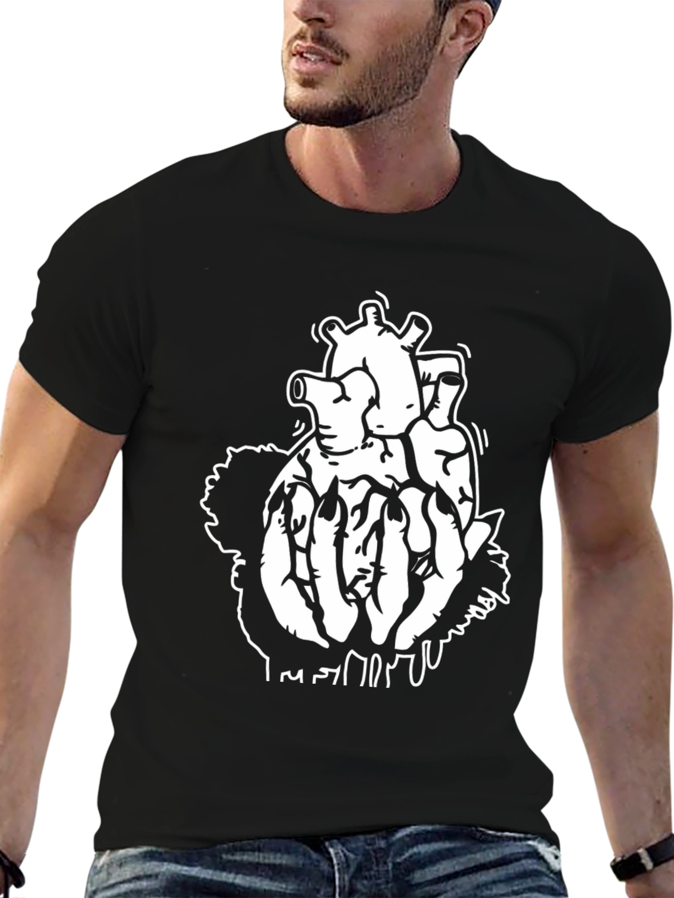 Black T-Shirt with Anatomical Heart Design