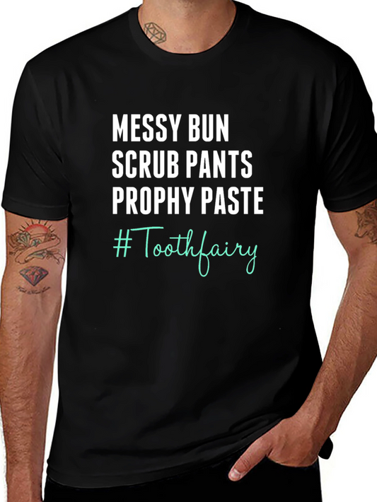 Messy Bun Scrub Pants Tooth Fairy T-Shirt