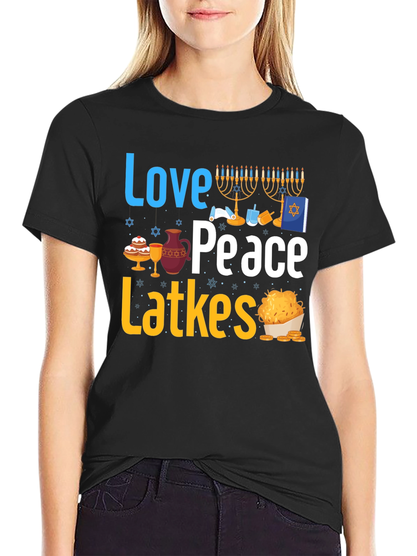 Love Peace Latkes T-Shirt - Hanukkah Holiday Tee