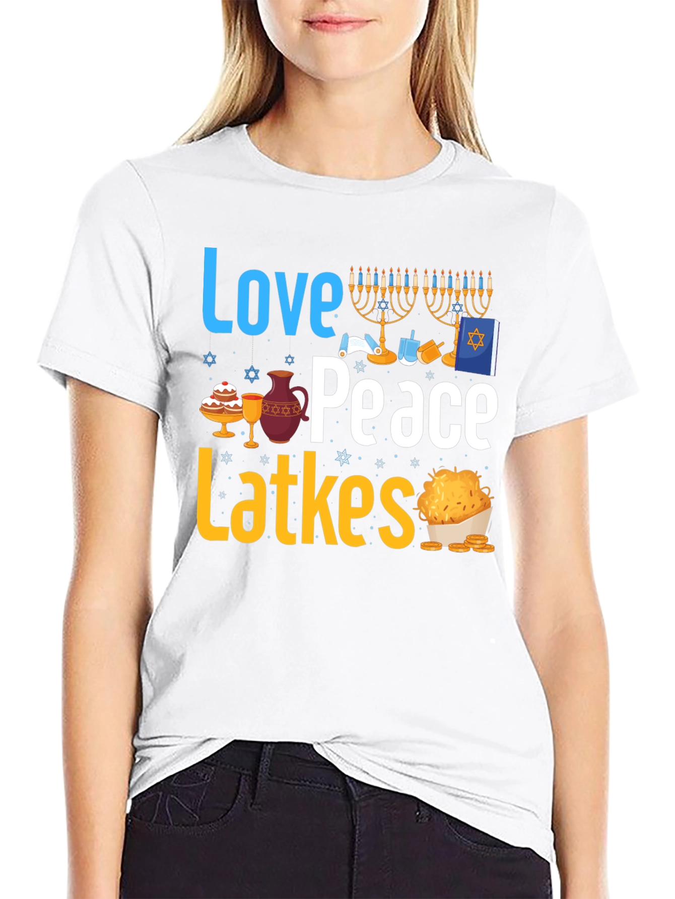 Love Peace Latkes T-Shirt - Hanukkah Holiday Tee