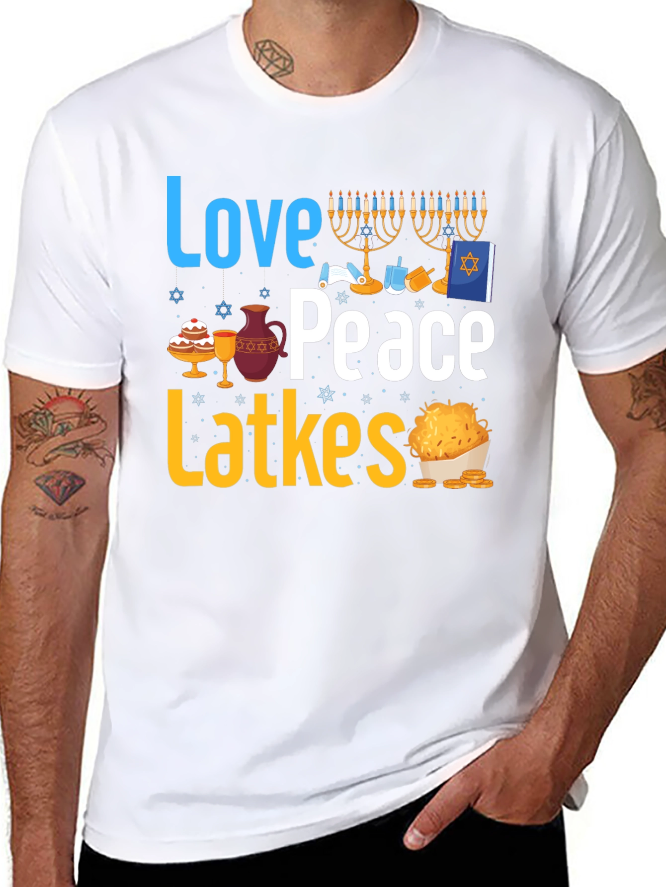 Love Peace Latkes T-Shirt - Hanukkah Holiday Tee