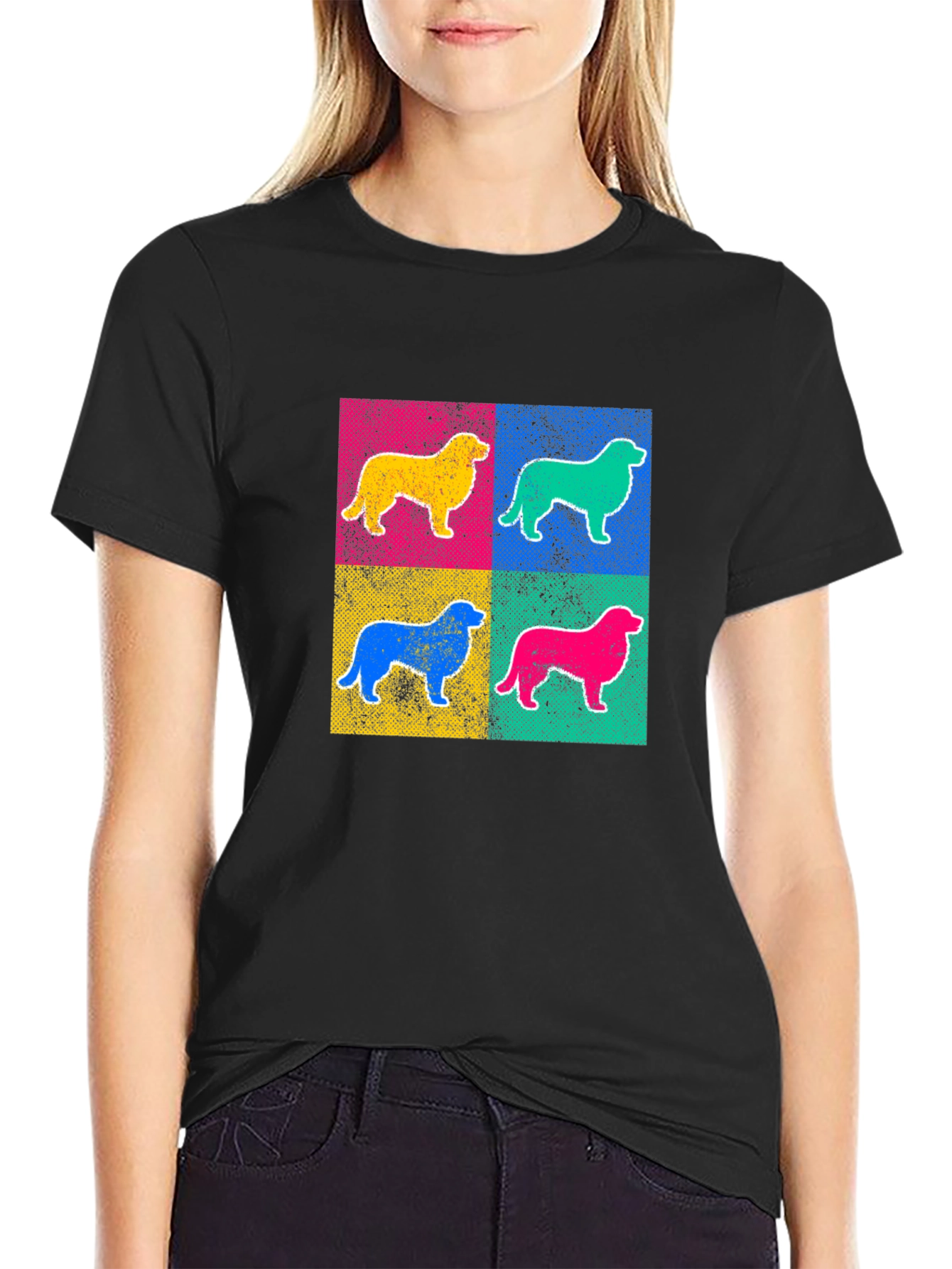 Pop Art Dog Graphic Tee - Black